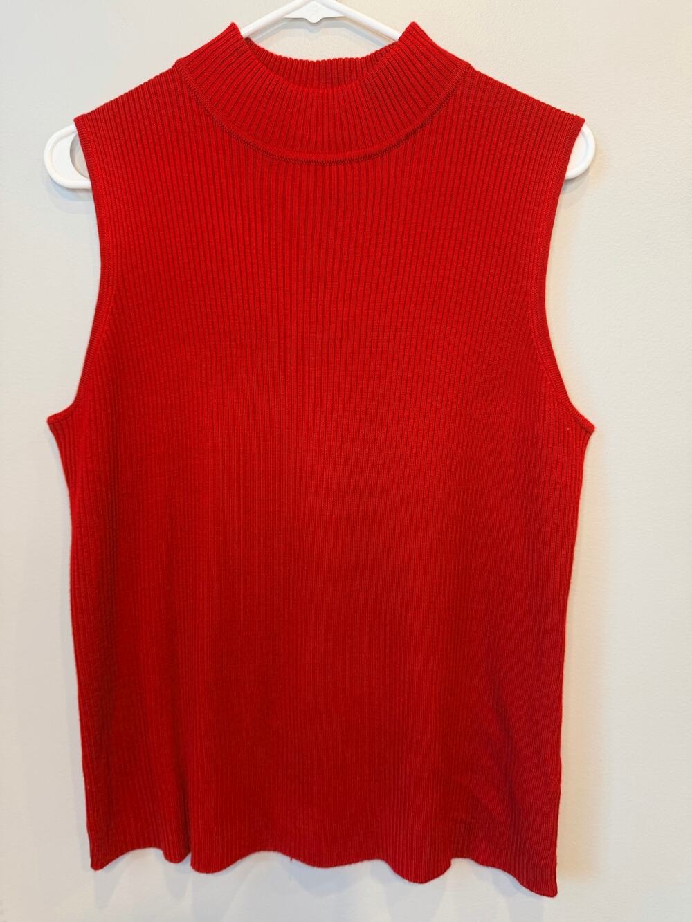 212 Collection Red Ribbed Sleeveless Mock Neck Knit Sweater Vest Tank XL